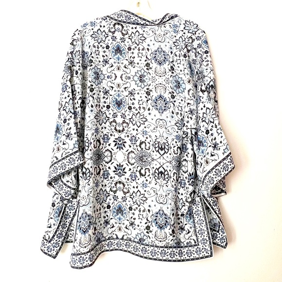 MAX STUDIO white blue FLORAL KIMONO jacket‎ coat wrap LAYER NEW NWT size SMALL - Picture 8 of 10